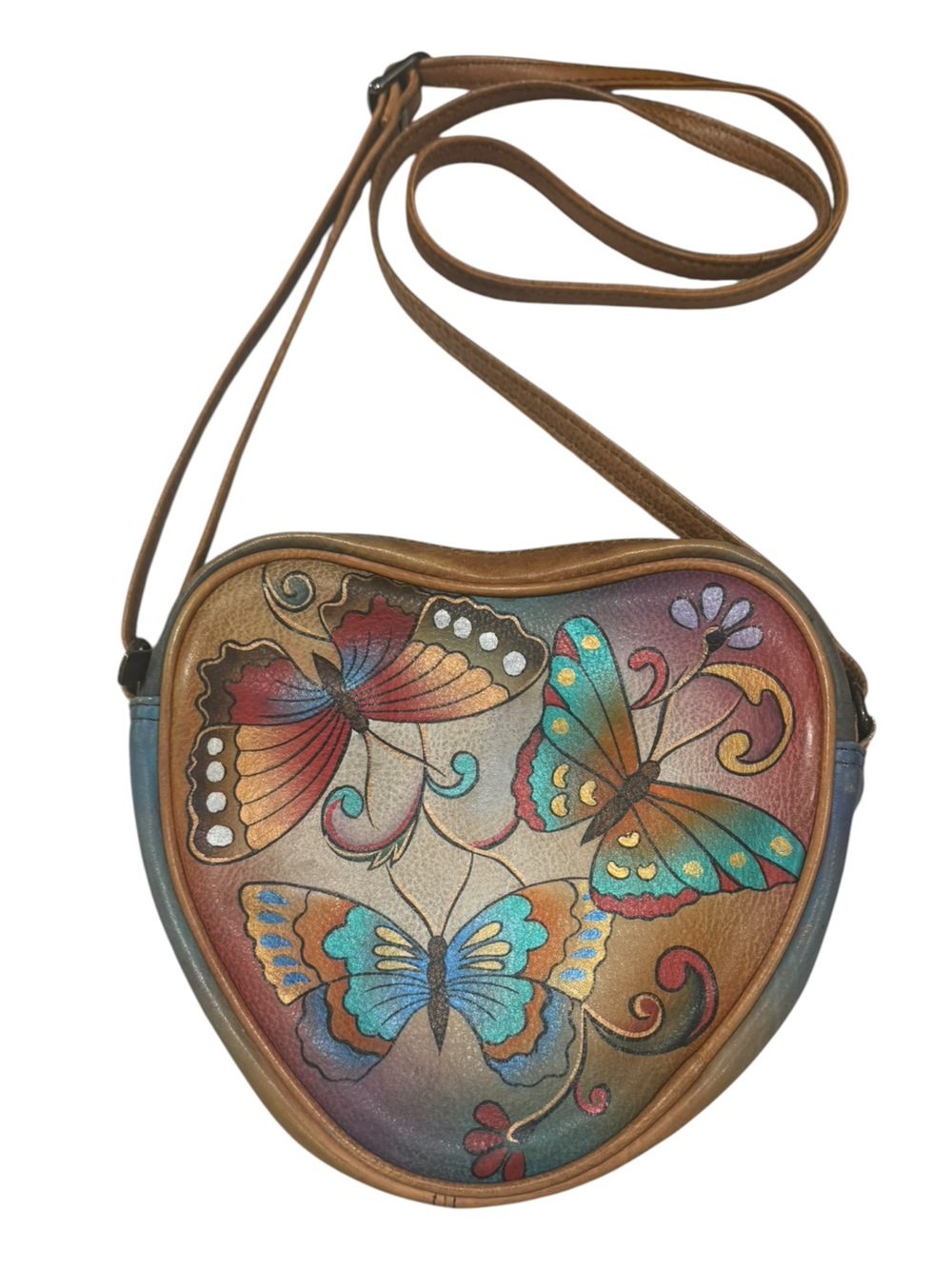 Anuschka Leather Hand Painted Butterfly Crossbody Bag